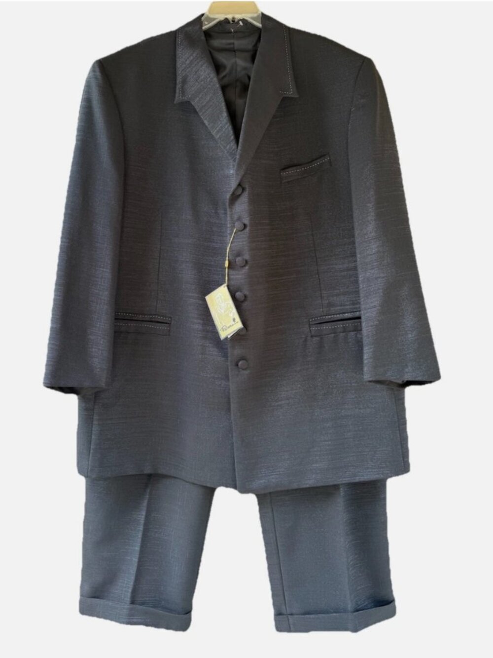 Falcone Men's Black Silver Polyester Jacket Blazer & Pants 2pc Suit Size 52L/47L